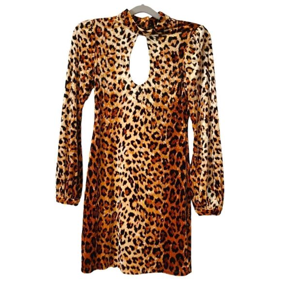 Urban Outfitters Silence + Noise Velvet Leopard Bodycon Dress Keyhole detail | S - Picture 2 of 11